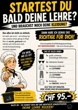Kochkleidung Set Lehre Kochjacke Hose Halstuch Grösse M 