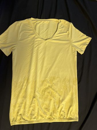Sportliche T-Shirt Gr. 40, Gelb gemustert, V-Ausschnitt