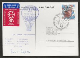 Ballon Schweiz 1986 Mürren Olcenengo Italien Luftpost