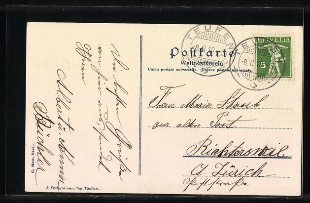 Ansichtskarten: AK Teufen, Totalansicht, 1910 – Gebraucht aus Berlin von bartko-reher 1