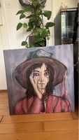 Gemälde Frau mit Hut Aquarell handgemalt