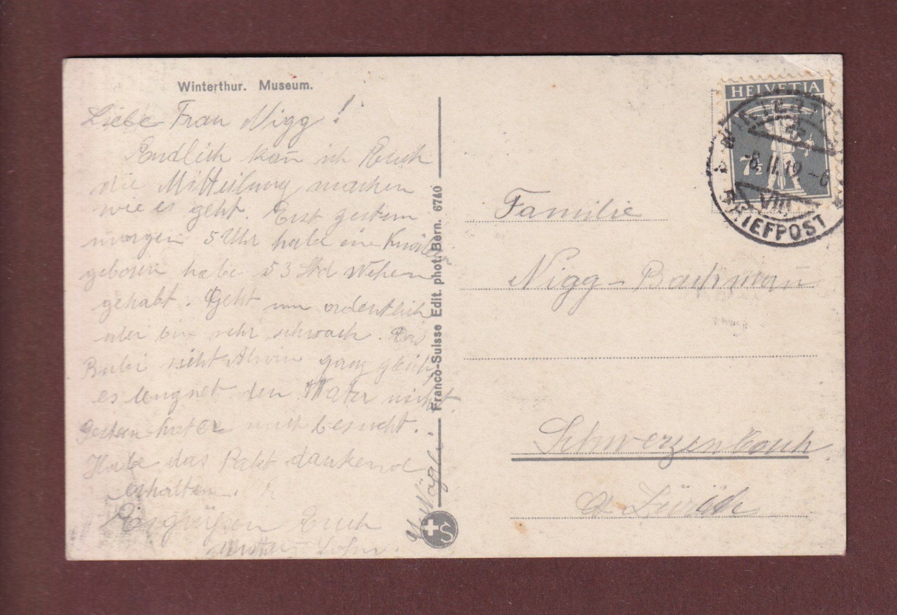 Cartoline postali: WINTERTHUR - Museum - 1919 // Eckbug // – Usato da Pully venduto da nicecards-shop 1