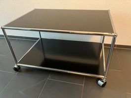 USM-Couchtischli,schwarz, Glaseinlage, 750x500,weiche Rollen