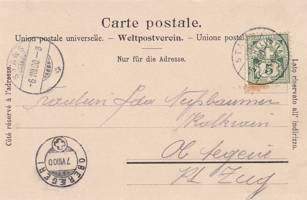 Ansichtskarten: AK Stanstad NW mit Pilatus (nach Oberägeri ZG) 1900 – Gebraucht aus Baar von Asmara111 1