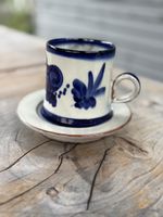 Tasse mit Unterteller Steinlin Keramik handgefertigt blau