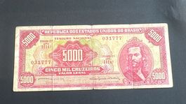 Seltene 5000 Cruzeiros Banknote Brasilien..