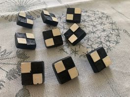 9 Knöpfe Vintage schwarz-weiss Schachbrettmuster, 50er J.