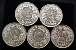 Münzlot 1Fr. 1940unz, 1943 vorz Patina, siehe Beschreibung