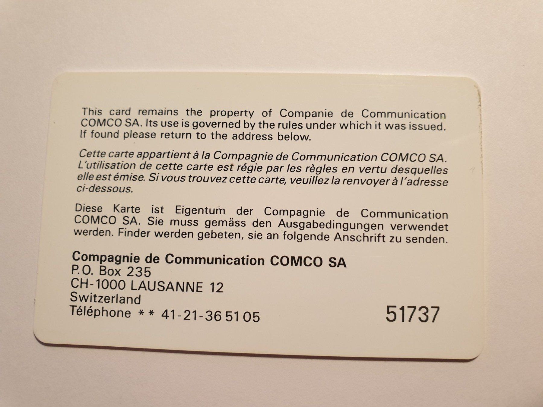 Schede telefoniche: Comco Swiss Lex – Usato da Rain venduto da chesz 1