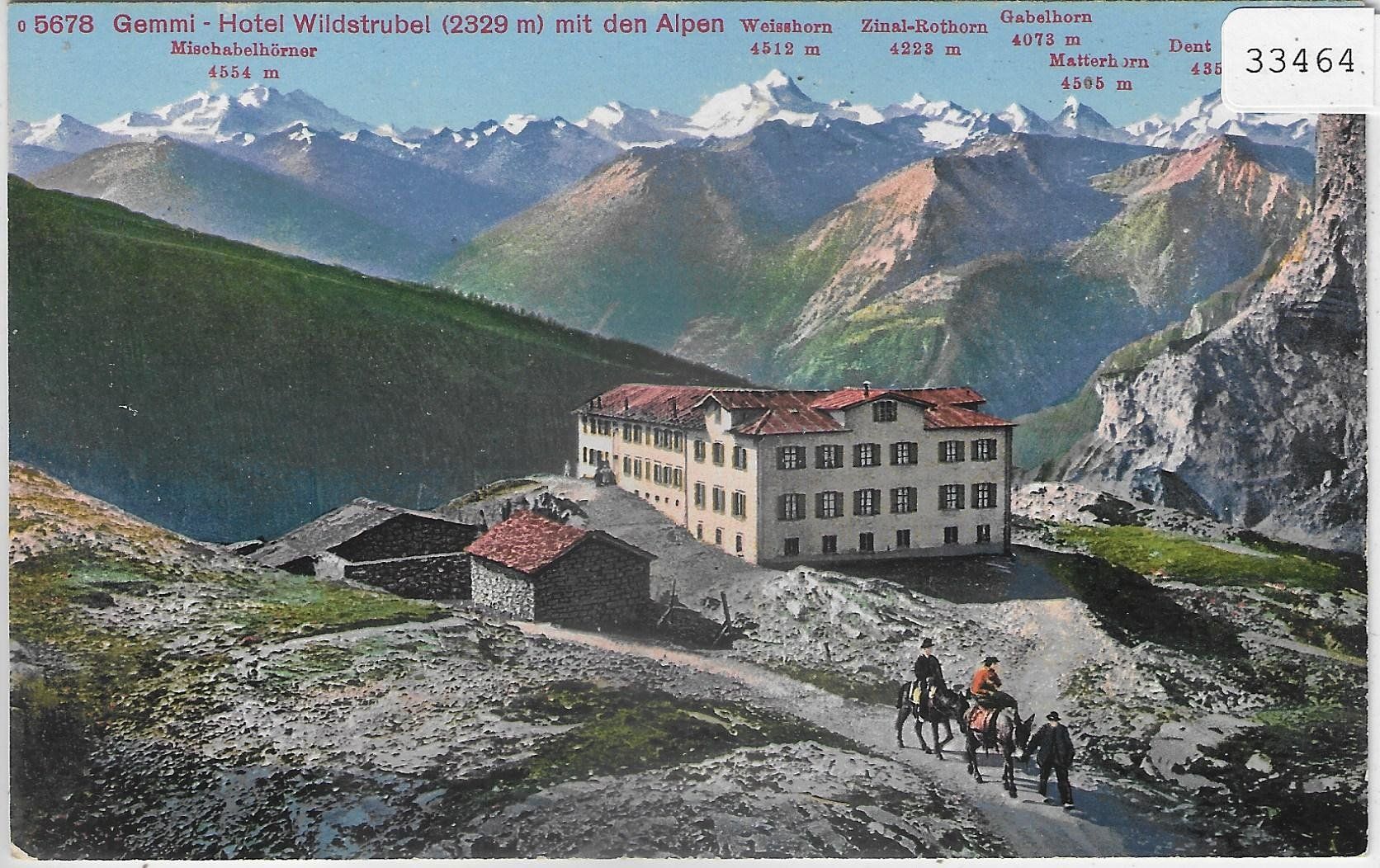 Cartoline postali: Gemmi-Hotel Wildstrubel mit den Alpen - Litho – Usato da Ettingen venduto da Kartenplanet