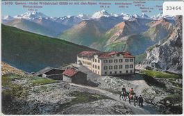 Gemmi-Hotel Wildstrubel mit den Alpen - Litho