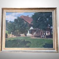 🏡 Ölgemälde Bauernhaus IDYLLE Antik Rahmen 75x60 cm ✨