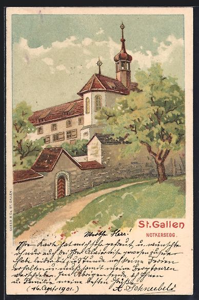 Cartoline postali: St. Gallen, Kloster Notkersegg, 1901 – Usato da Berlin venduto da bartko-reher