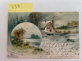 Alte Postkarte Winterlandschaft mit Haus und Baum, 1901