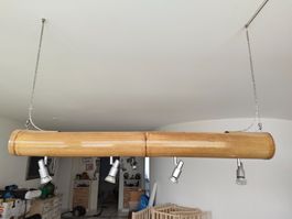 Hängelampe Bambus natur mit 4 Spots 120cm breit