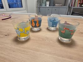 4 Kindergläser mit Tiermotiven, Winterzeit, Top Zustand