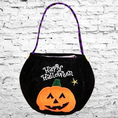 süsser Halloween-Beutel schwarz, Samt-Optik mit Henkel