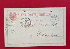 GANZSACHE POSTKARTE ADOLF HONEGGER WALD ZÜRICH AUSLAND 1876