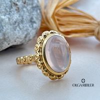 Silberring Gelbgold vergoldet, mit Rosenquarz, Gr. 52