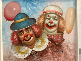 62.5cmbreitx52.5cmhoch Ölgemälde zwei Clowns mit Ballons Fun