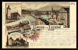 Litho Luzern, Ortsansicht aus der Vogels