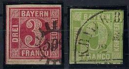 Altdeutschland 1862 Bayern 3+9 Kreuzer gute Werte  gest.
