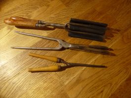 antike Lockenstäbe, 3 versch. Brenneisen ca um 1930er