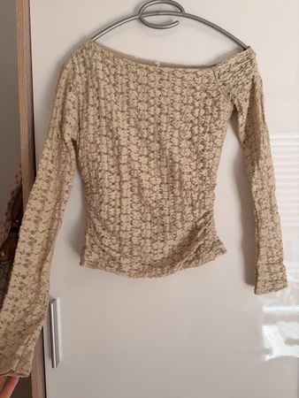Damen Oberteil beige Grösse S Spitze gerafft