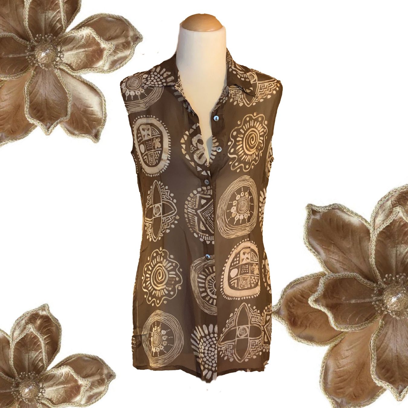 Gérard Darel Camicette: Vintage-Bluse von Gerard Darel mit braunem Muster – Usato da Chalais venduto da Decoarts.art