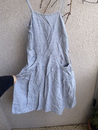Agnes b. Paris blaues Leinenkleid, Gr. S