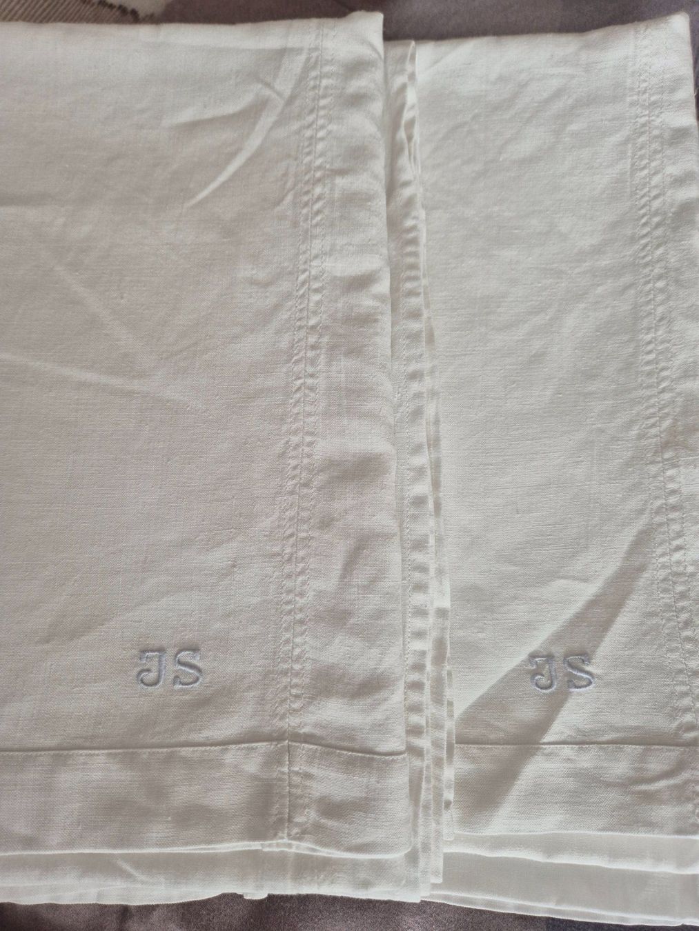 Biancheria da letto: Vintage Leinen Bettwäsche Set, Initialen JS, 240x172 cm – Usato da Bern venduto da aronari