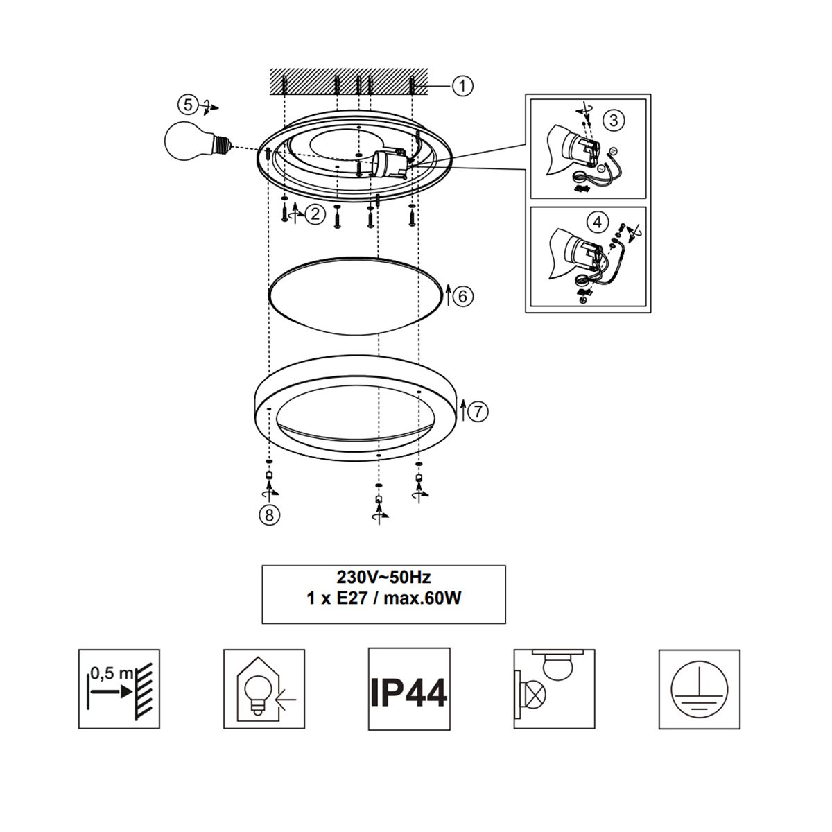 Kronleuchter & Deckenlampen: Deckenleuchte, 31 cm Ø, IP44, Rund – Neu (gemäss Beschreibung) aus Kreuzlingen von Smart-Light 5
