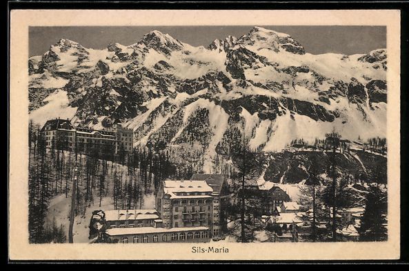 Cartoline postali: Sils-Maria, Ortsansicht mit Bergpanorama – Usato da Berlin venduto da bartko-reher