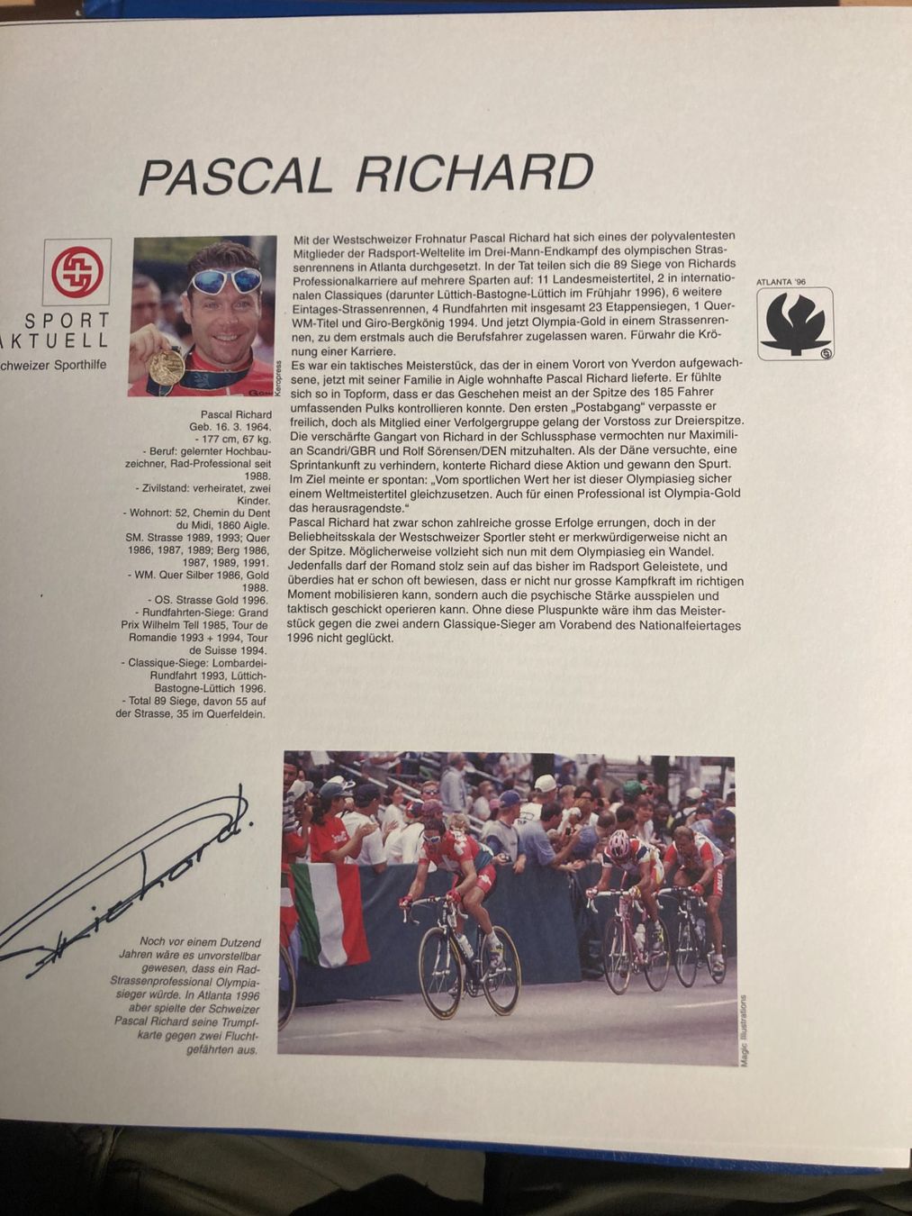 Autogramme: Autogramm Pascal Richard Schweizer Olympiasieger 1996 – Gebraucht aus Liestal von schnueps