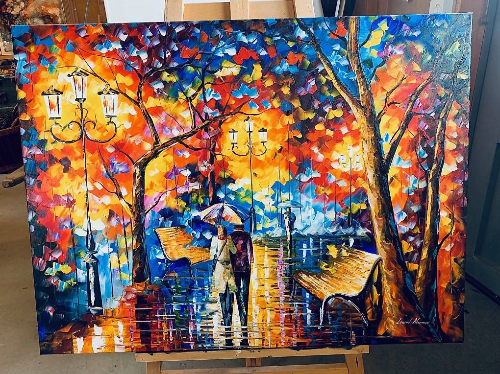 Dipinti: Ölgemälde Rain vs Love - Leonid Afremov – Usato da Rikon im Tösstal venduto da mino03