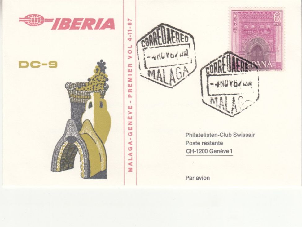 Tutti i francobolli: SLH RF 67.20 Malaga-Genève – Usato da Bürglen TG venduto da StampGraf