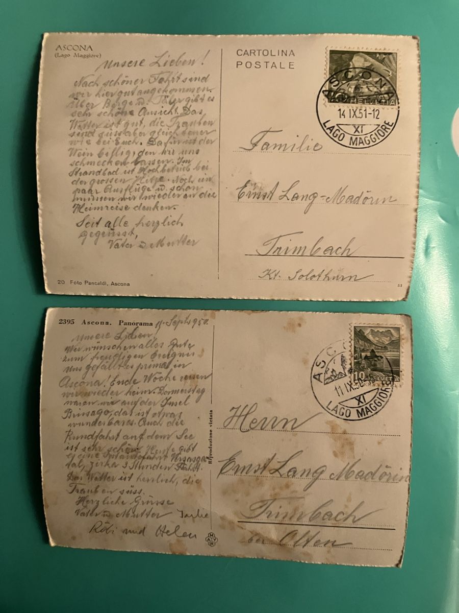 Cartoline postali: 2 Ansichtskarten Ascona gelaufen 1951 und 1952  – Usato da Bauma venduto da Baumer71 1