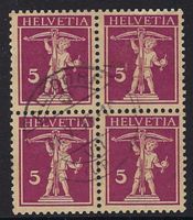1927 Tellknabe 5 Rp. 4er-Block ⊞ gestempelt ʘ ZNr. 170