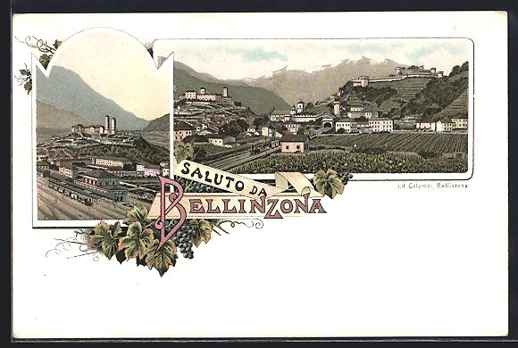 Cartoline postali: Litho Bellinzona, Teilansicht mit Festun – Usato da Berlin venduto da bartko-reher
