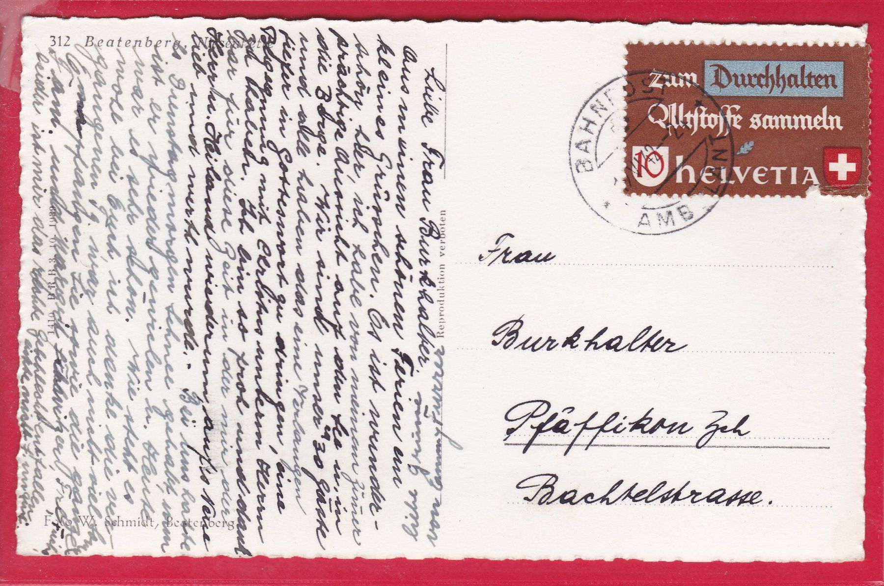 Cartoline postali: BEATENBERG, 19.6.1942 – Usato da Oberrieden venduto da Gebirgsstelze 1