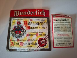 Wunderlich Rossbacher Magenbitter Etikette alt