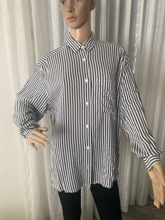 25% Seide - zeitloser Klassiker Bluse blau/weiss, M/L