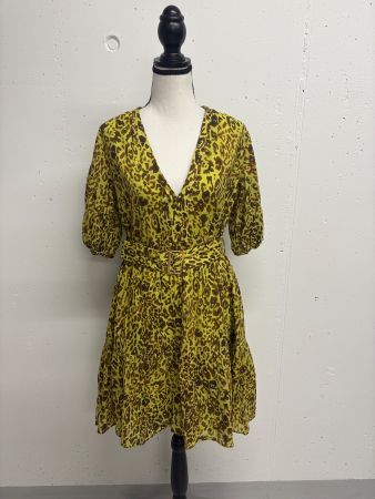 Pinko Minikleid Leoprint Gr. 36 grün beige Gürtel Kleid