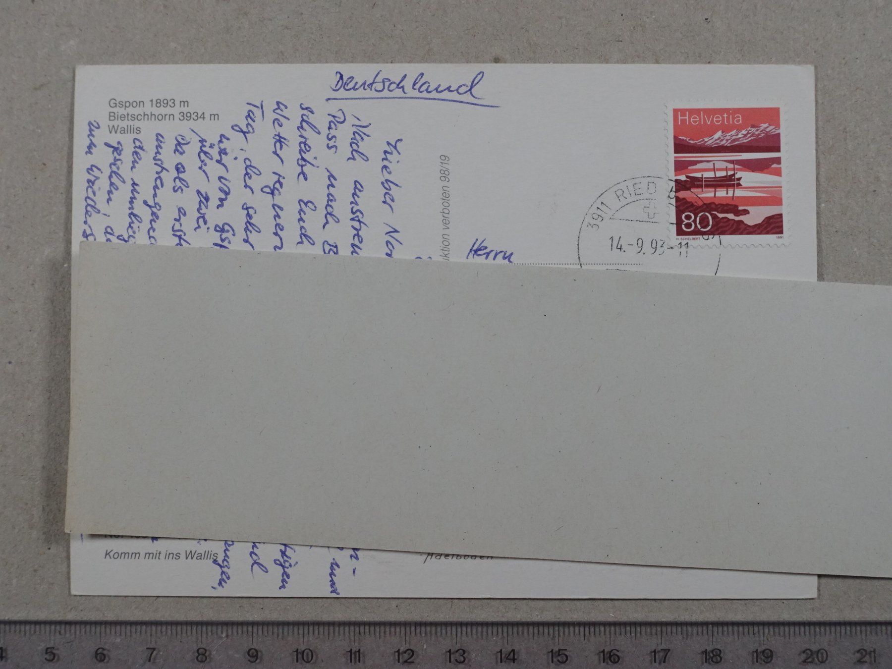 Ansichtskarten: Gspon, 1993 – Gebraucht aus Lenzburg von fh1 1