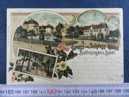 BOTTMNGEN 1898 SCHLOSS-HOTEL 3BILD-LITHO ANTIK BESTOSSEN BL