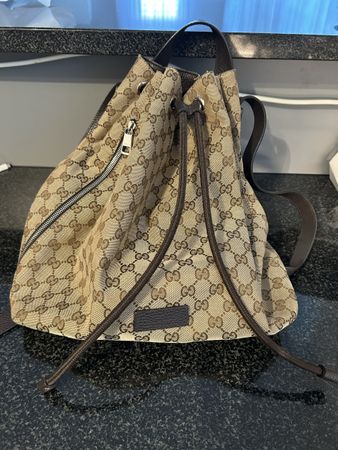Gucci Rucksack Canvas braun Leder Vintage Beutel
