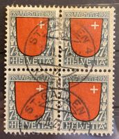 PJ 1920 J15 im Viererblock gestempelt, SBK 175 Fr.