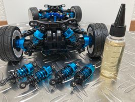 4 Stück Öldruck-Stossdämpfer Alu zu Tamiya TT-02 (blau) Neu!
