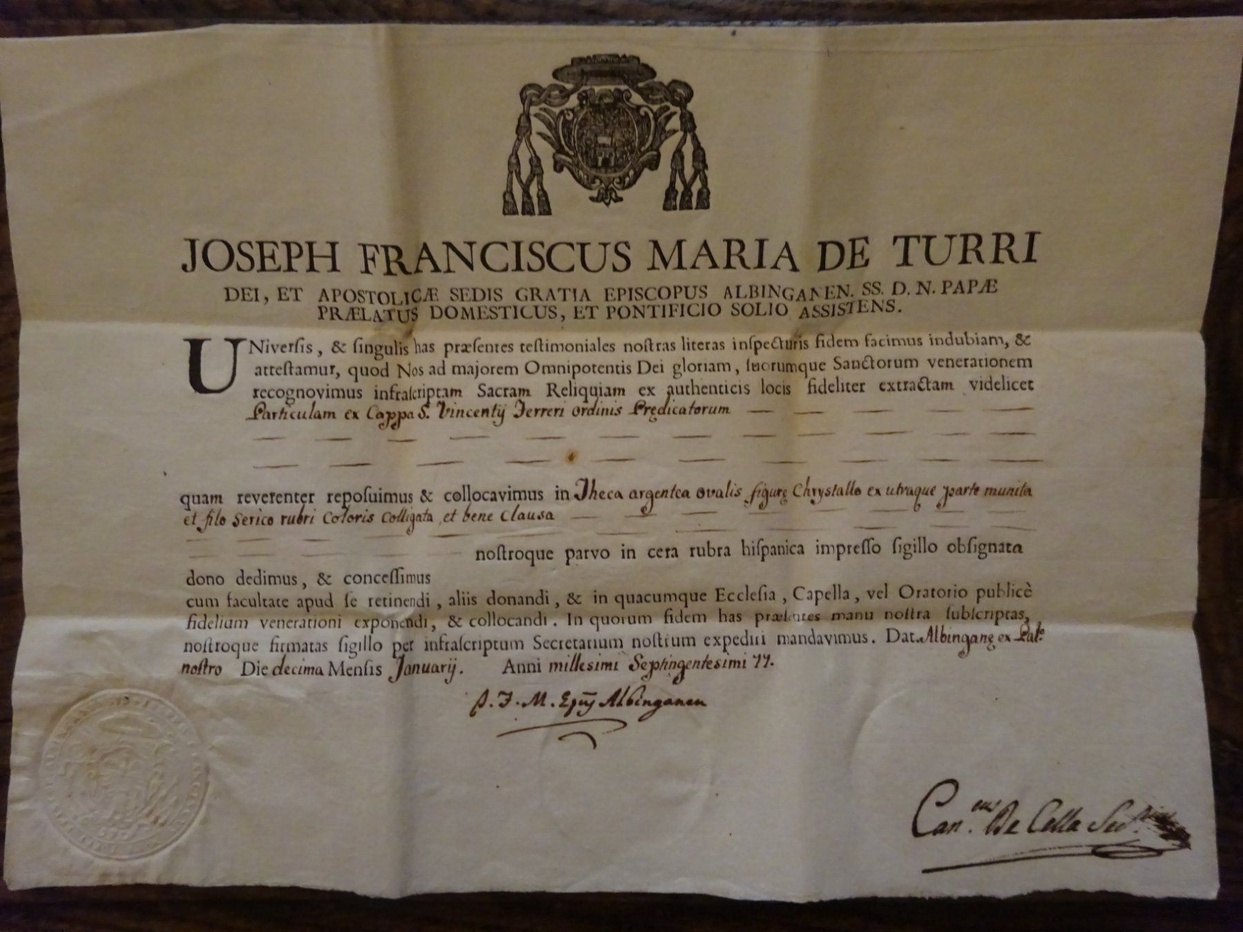 Documenti: Reliquie Dokument Kirche / Hl. Vinzenz – Usato da Esslingen venduto da eintagammeer