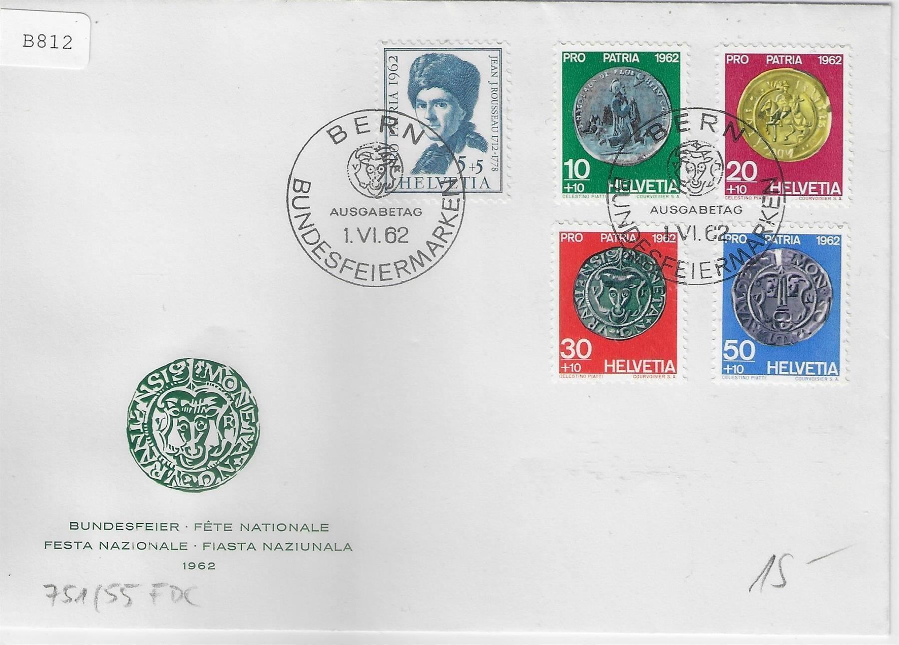 Tutti i francobolli: 1962 FDC B108-B112 Pro Patria 751-55 – Usato da Ettingen venduto da Kartenplanet